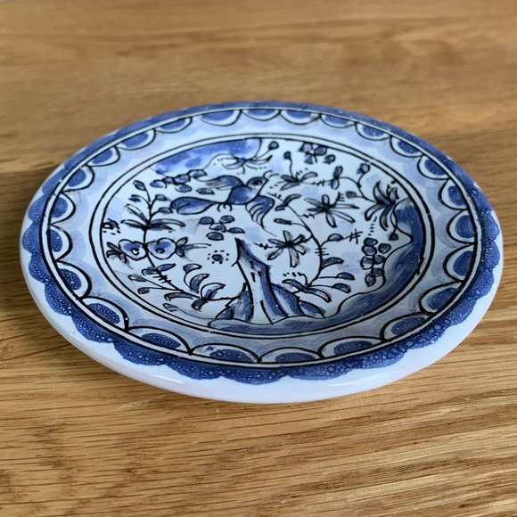 VTG Berardos Portugal Hand Painted Trinket Ring Dish Blue White Bird House - Picture 5 of 7